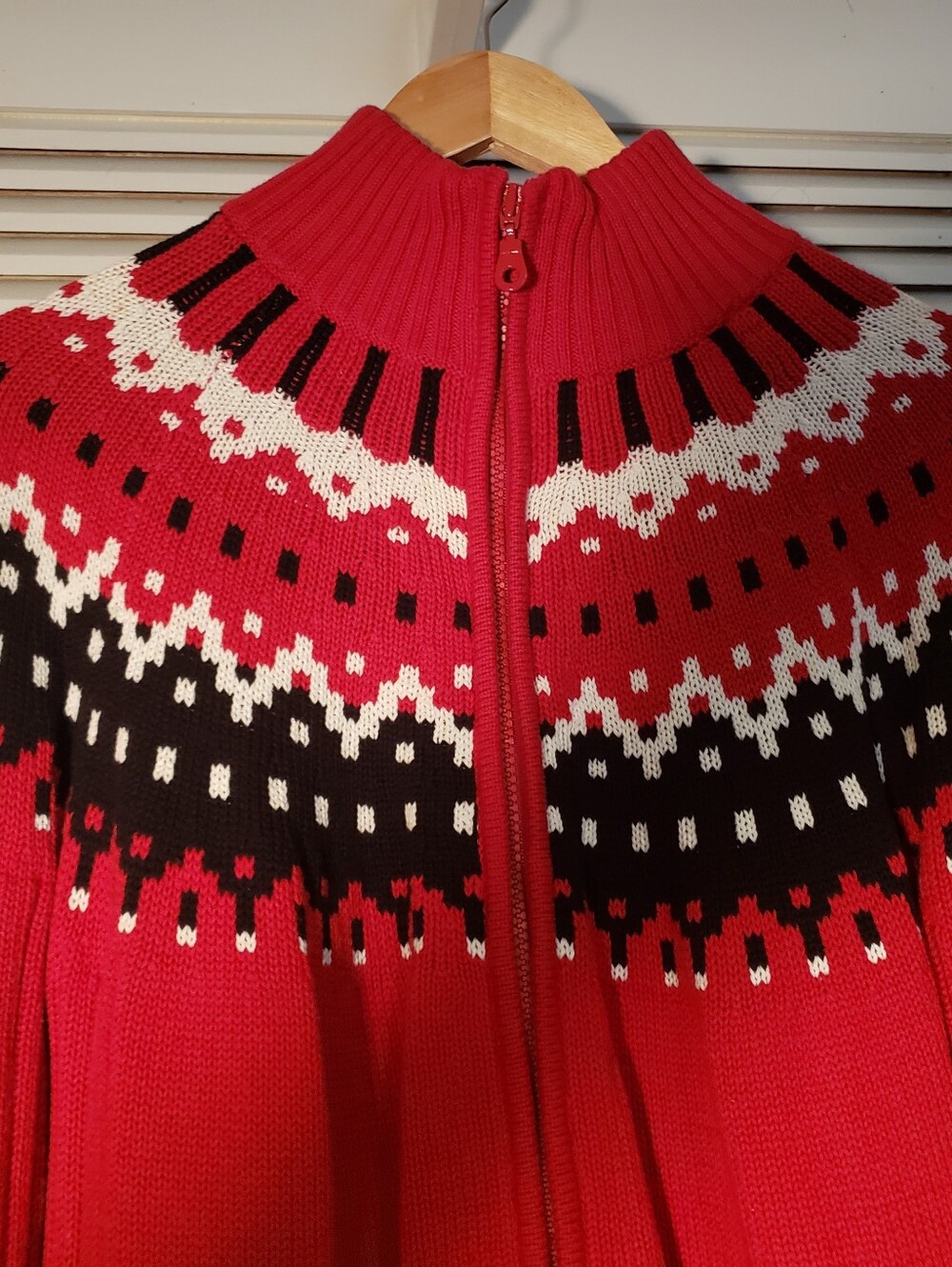 Covington Red, Black & White Zip-Up Nordic Turtleneck Sweater